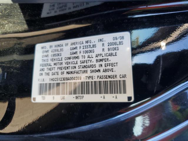 1HGCS12309A004269 - 2009 HONDA ACCORD LX BLACK photo 10