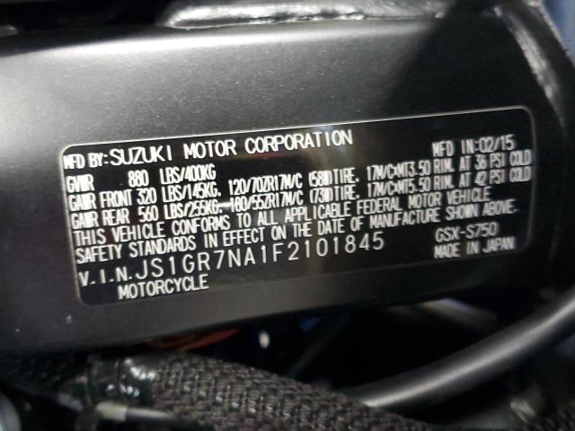 JS1GR7NA1F2101845 - 2015 SUZUKI GSX-S750 BLACK photo 10