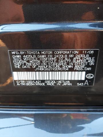 JTHBK262192090704 - 2009 LEXUS IS 250 BLACK photo 10