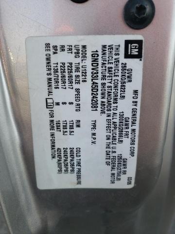 1GNDV33L45D242081 - 2005 CHEVROLET UPLANDER L Gümüş foto 10