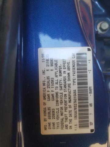 19UUA76527A010464 - 2007 ACURA TL TYPE S BLUE photo 10