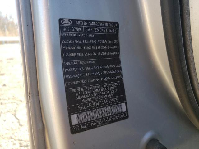 SALAK2D47AA513905 - 2010 LAND ROVER LR4 ვერცხლისფერი ფოტო 10