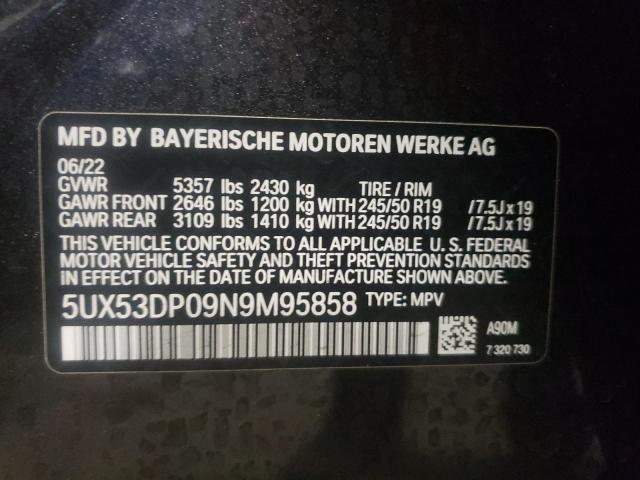 5UX53DP09N9M95858 - 2022 BMW X3 XDRIVE3 BLACK photo 10