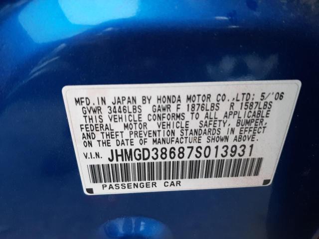 JHMGD38687S013931 - 2007 HONDA FIT S 红色 照片 10