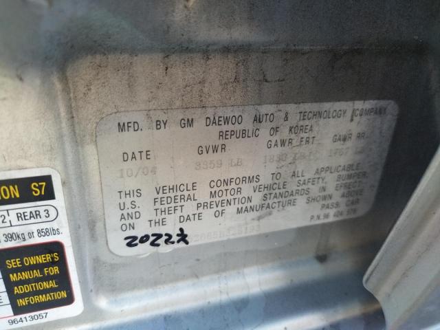 KL1TD52665B326193 - 2005 CHEVROLET AVEO BASE SILVER photo 10