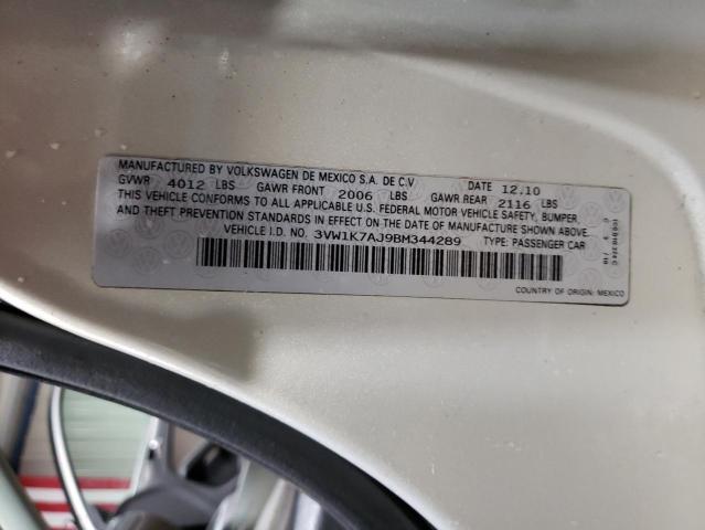 3VW1K7AJ9BM344289 - 2011 VOLKSWAGEN JETTA BASE 银色 照片 12