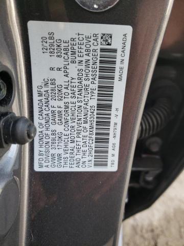 2HGFC2F8XMH530425 - 2021 HONDA CIVIC SPOR 灰色 照片 10