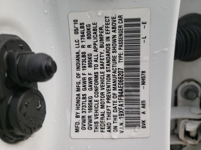 19XFA1F94AE066207 - 2010 HONDA CIVIC EXL Ağ foto 12