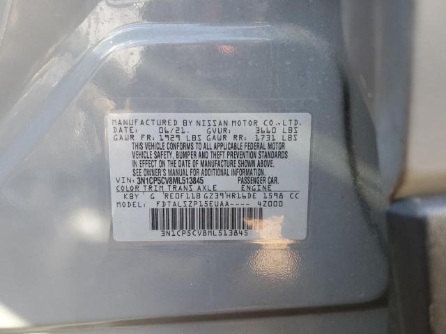 3N1CP5CV8ML513845 - 2021 NISSAN KICKS SV GRAY photo 10