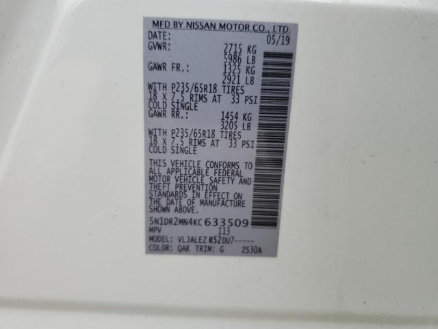 5N1DR2MN4KC633509 - 2019 NISSAN PATHFINDER Ağ foto 10