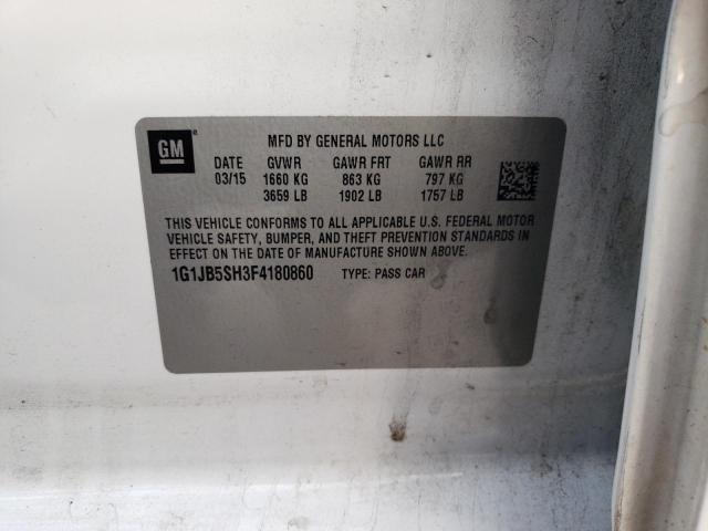 1G1JB5SH3F4180860 - 2015 CHEVROLET SONIC LS WHITE photo 10