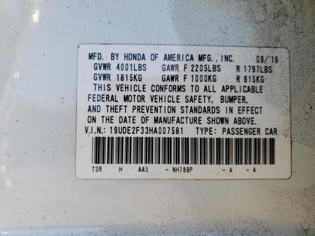 19UDE2F33HA007581 - 2017 ACURA ILX BASE W Weiß Foto 10