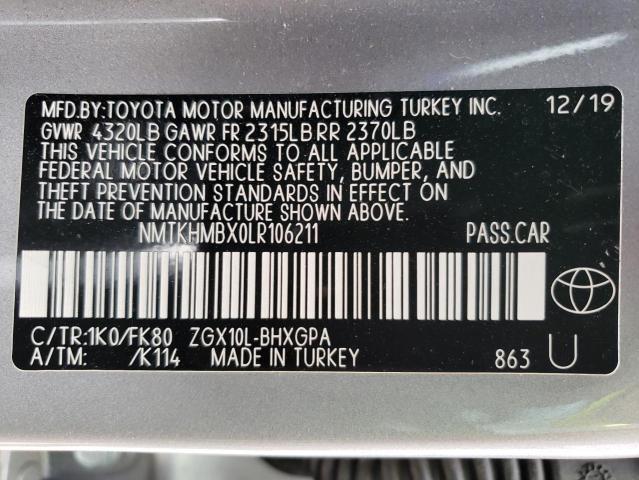 NMTKHMBX0LR106211 - 2020 TOYOTA C-HR XLE SILVER photo 10