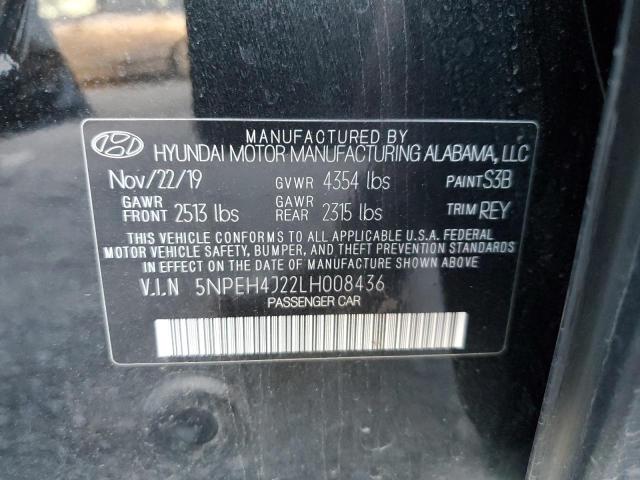 5NPEH4J22LH008436 - 2020 HYUNDAI SONATA LIM BLACK photo 10