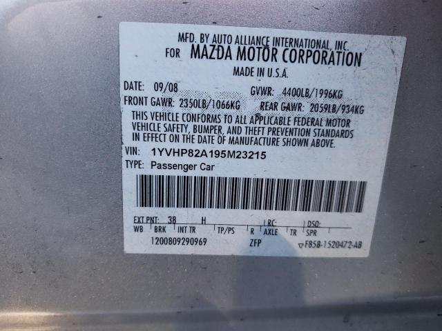 1YVHP82A195M23215 - 2009 MAZDA 6 I SILVER photo 12