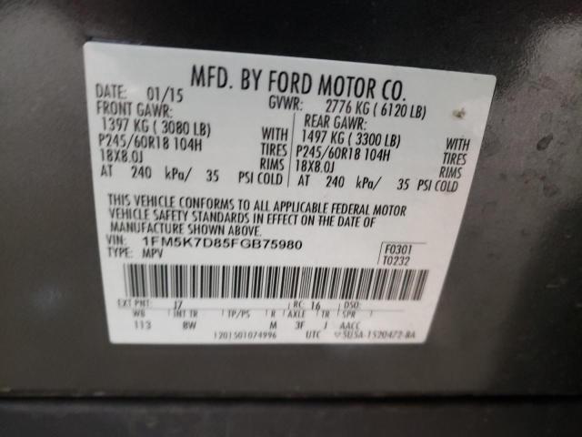 1FM5K7D85FGB75980 - 2015 FORD EXPLORER X CHARCOAL photo 10