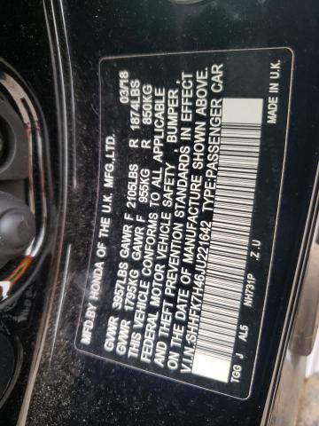 SHHFK7H46JU221642 - 2018 HONDA CIVIC SPOR أسود صورة 10