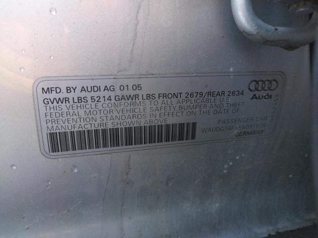 WAUDG74FX5N091578 - 2005 AUDI A6 SILVER photo 10