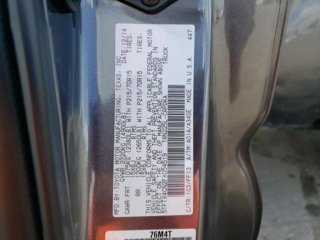 5TFTX4CN2FX054519 - 2015 TOYOTA TACOMA ACC ნაცრისფერი ფოტო 10