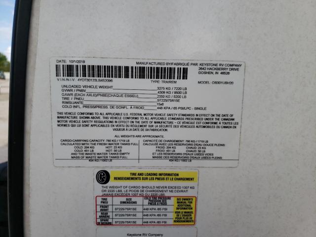 4YDT30123LB452096 - 2020 KEYSTONE OUTBACK BEIGE photo 10