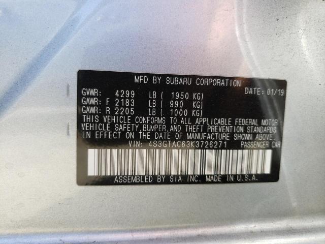 4S3GTAC63K3726271 - 2019 SUBARU IMPREZA PR SILVER photo 10