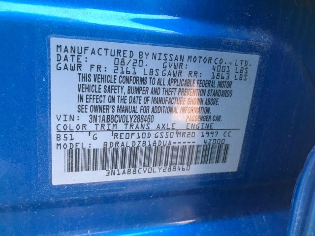 3N1AB8CV0LY288460 - 2020 NISSAN SENTRA SV BLUE photo 10