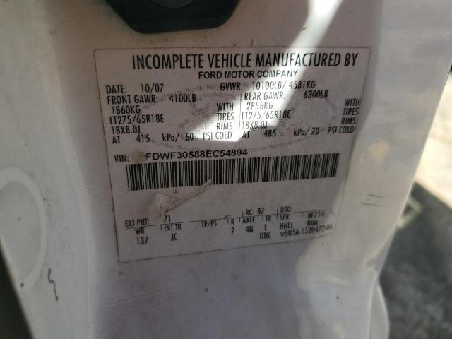 1FDWF30588EC54894 - 2008 FORD F350 SRW S WHITE photo 10