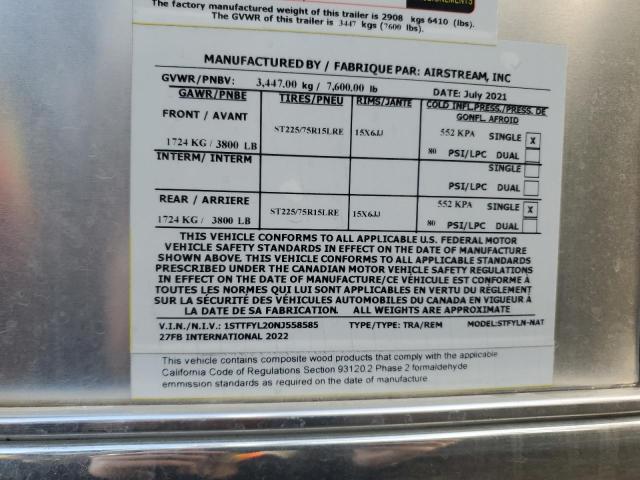 1STTFYL20NJ558585 - 2022 AIRS INTERNATIO 银色 照片 10