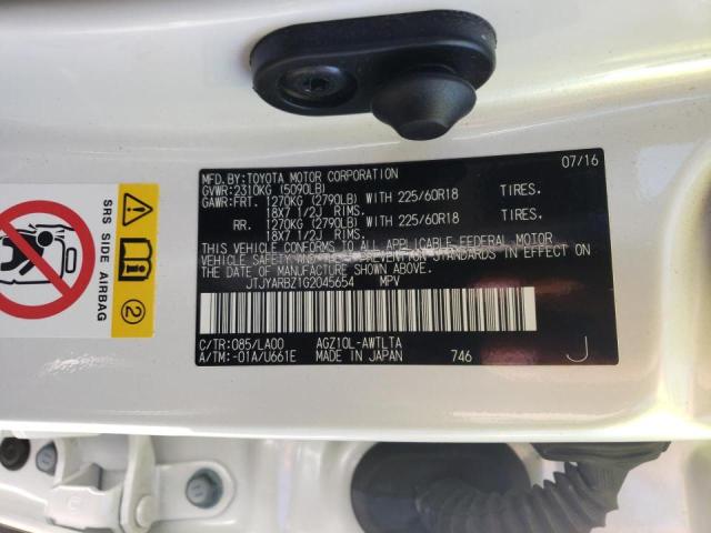 JTJYARBZ1G2045654 - 2016 LEXUS NX 200T BA WHITE photo 10