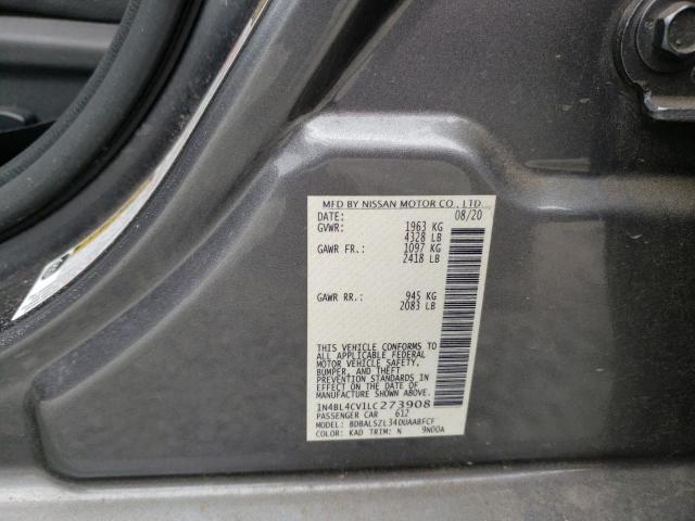 1N4BL4CV1LC273908 - 2020 NISSAN ALTIMA SR GRAY photo 10