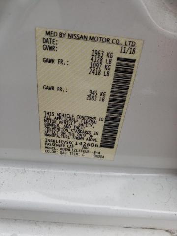 1N4BL4EV5KC142606 - 2019 NISSAN ALTIMA SL WHITE photo 10