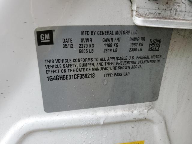 1G4GH5E31CF356218 - 2012 BUICK LACROSSE P WHITE photo 10