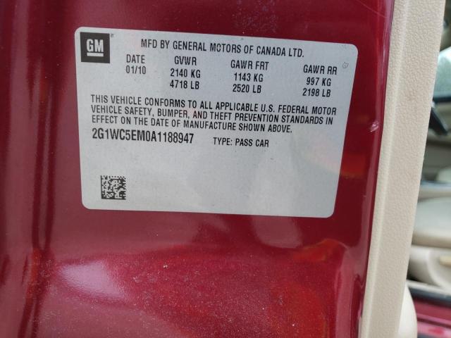 2G1WC5EM0A1188947 - 2010 CHEVROLET IMPALA LTZ RED photo 10