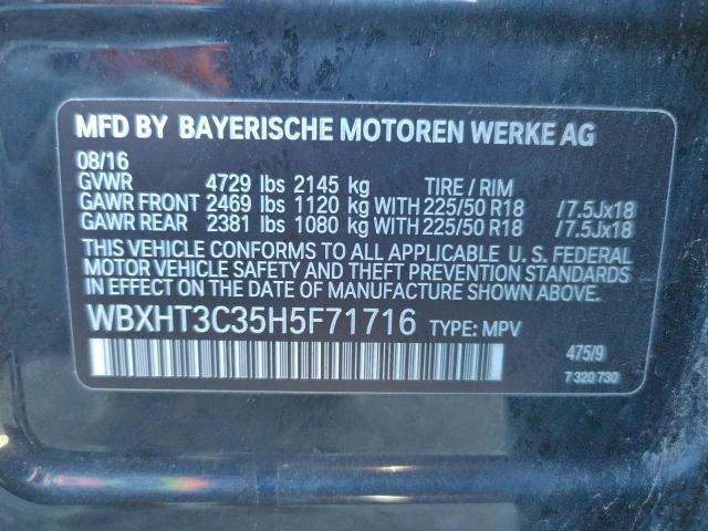 WBXHT3C35H5F71716 - 2017 BMW X1 XDRIVE2 BLACK photo 10