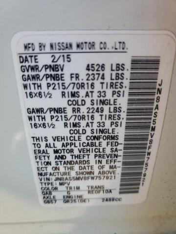 JN8AS5MV8FW757921 - 2015 NISSAN ROGUE SELE WHITE photo 10