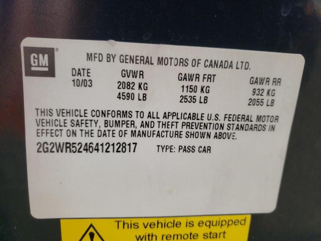 2G2WR524641212817 - 2004 PONTIAC GRAND PRIX შავი ფოტო 10