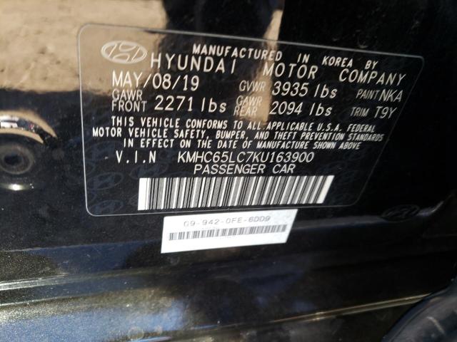 KMHC65LC7KU163900 - 2019 HYUNDAI IONIQ BLUE BLACK photo 10