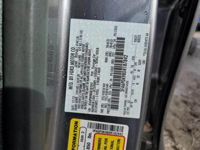 3FA6P0K98DR187842 - 2013 FORD FUSION TIT CHARCOAL photo 12