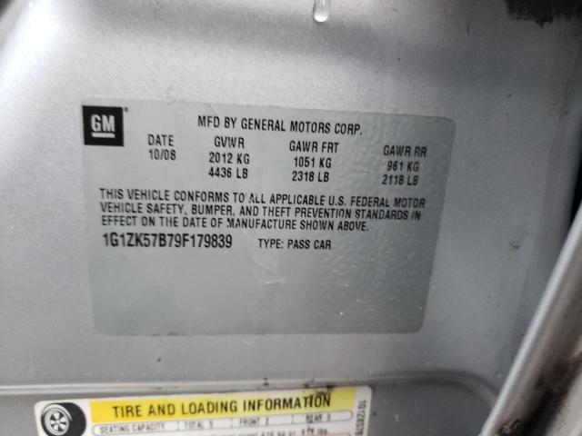 1G1ZK57B79F179839 - 2009 CHEVROLET MALIBU LTZ ვერცხლისფერი ფოტო 10