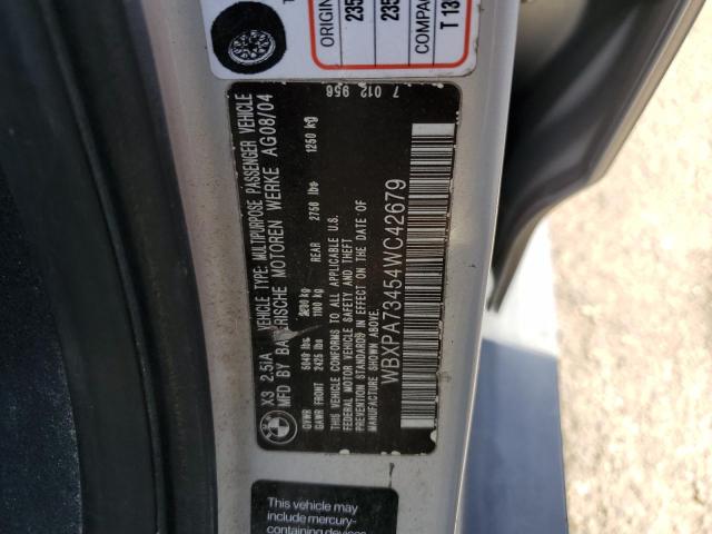 WBXPA73454WC42679 - 2004 BMW X3 2.5I SILVER photo 10