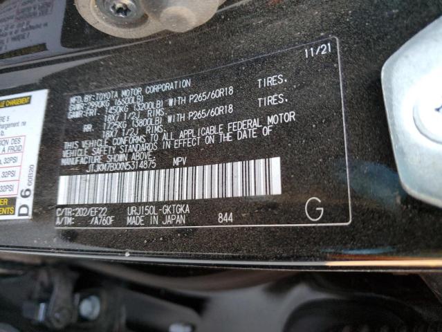 JTJKM7BXXN5314875 - 2022 LEXUS GX 460 BLACK photo 10