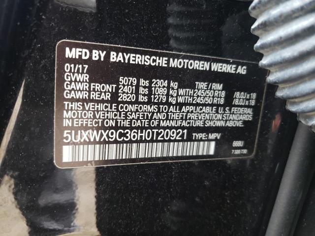 5UXWX9C36H0T20921 - 2017 BMW X3 XDRIVE2 BLACK photo 10