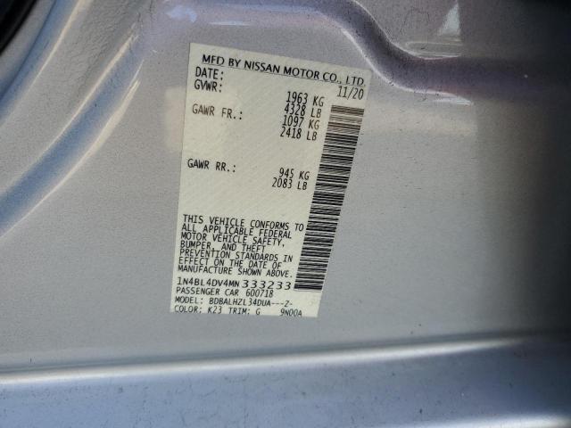 1N4BL4DV4MN333233 - 2021 NISSAN ALTIMA SV SILVER photo 10