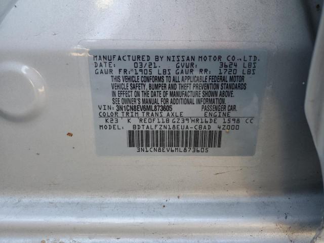 3N1CN8EV6ML873605 - 2021 NISSAN VERSA SV SILVER photo 10