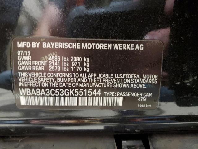 WBA8A3C53GK551544 - 2016 BMW 320 XI BLACK photo 10