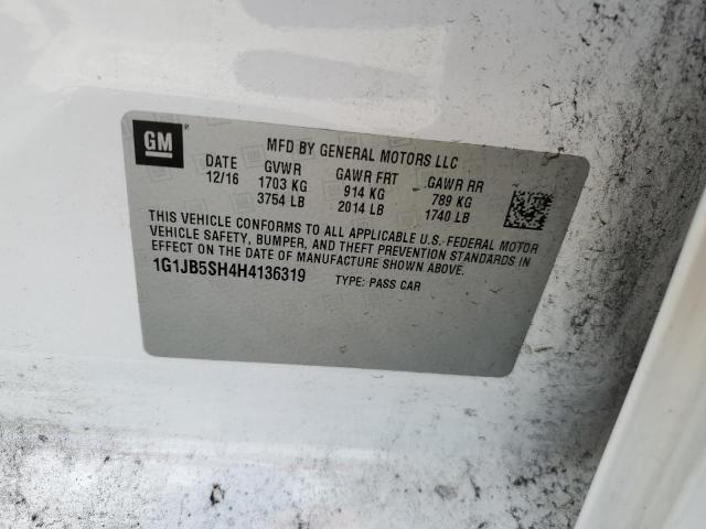 1G1JB5SH4H4136319 - 2017 CHEVROLET SONIC LS WHITE photo 10