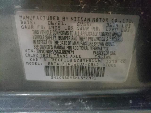 3N1CN8EV5ML892971 - 2021 NISSAN VERSA SV GRAY photo 10