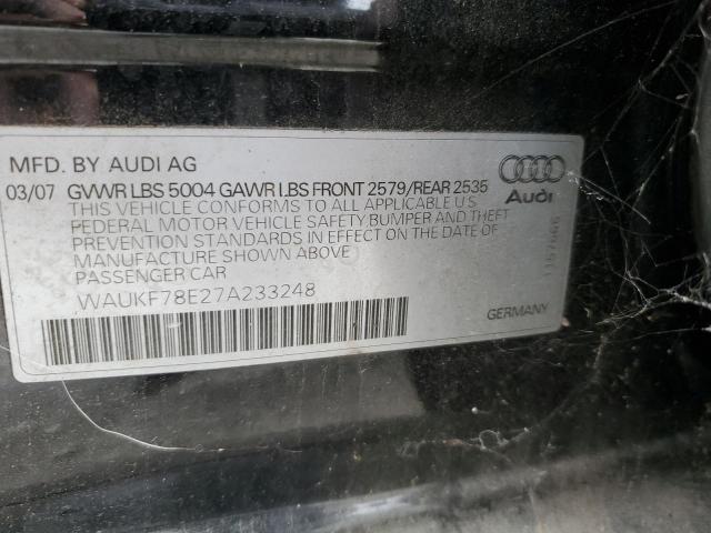 WAUKF78E27A233248 - 2007 AUDI A4 2 BLACK photo 12