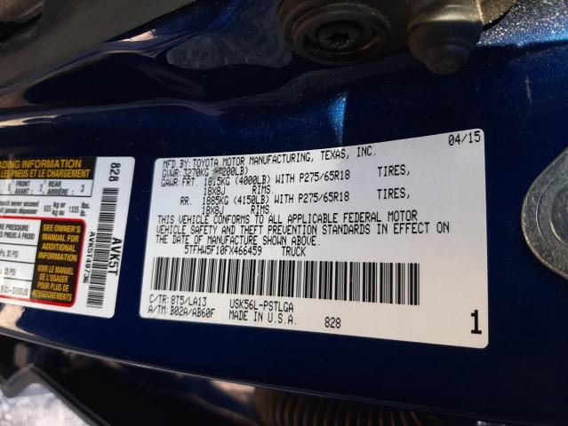 5TFHW5F10FX466459 - 2015 TOYOTA TUNDRA CRE BLUE photo 10