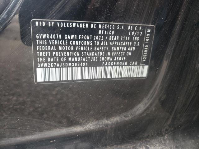 3VW2K7AJ3DM393494 - 2013 VOLKSWAGEN JETTA BASE 黑色 照片 10